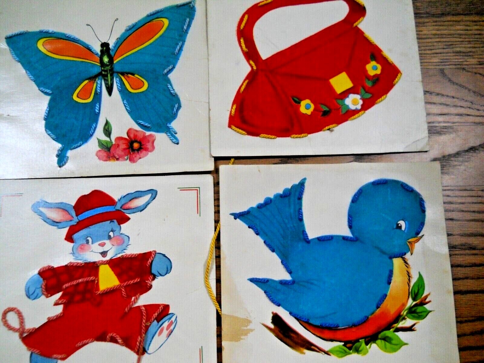 12 RARE Vintage Flocked Lacing Cards