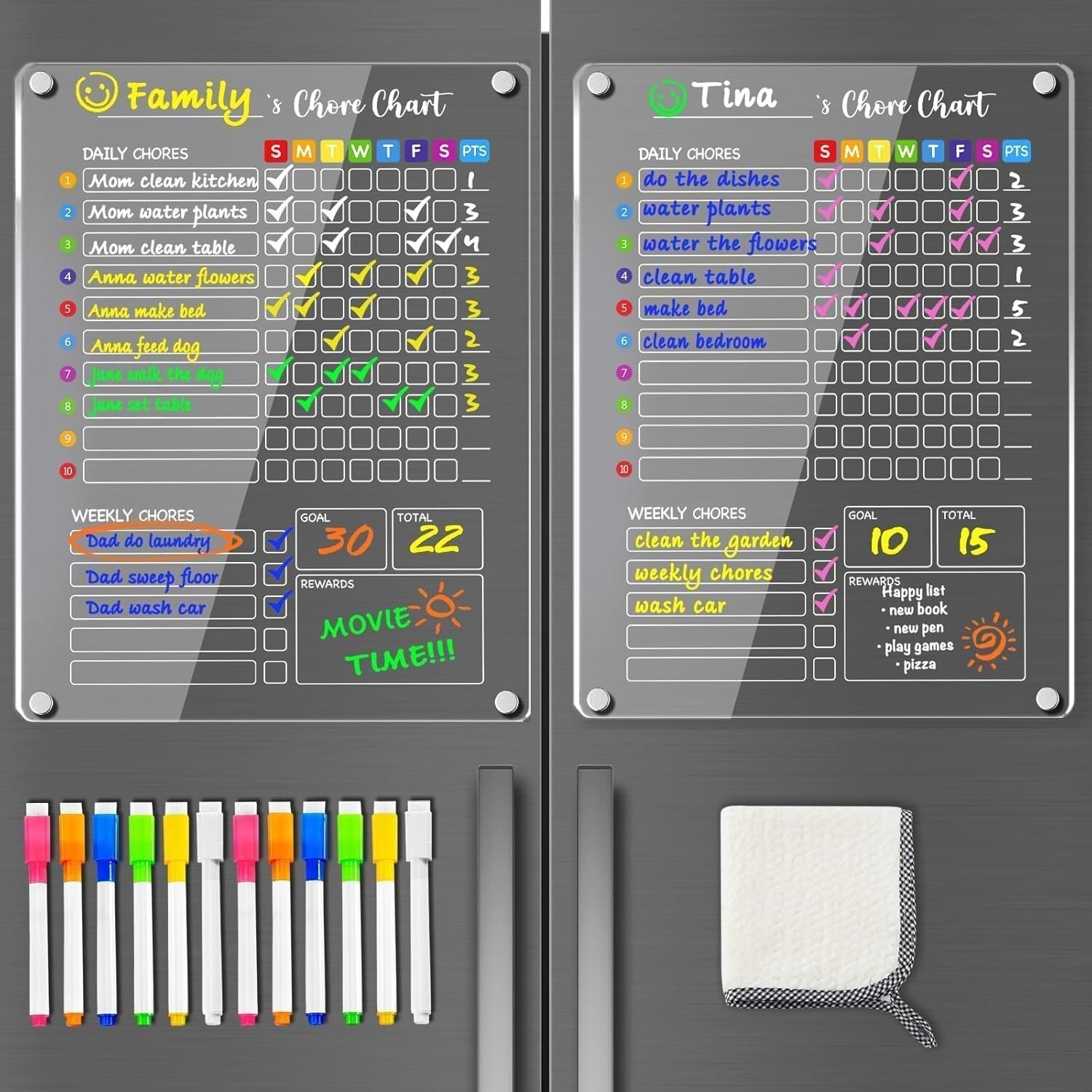 Interactive Magnetic Chore Chart with 12 Markers for Kids – 2PCS, 12″x16″ Design