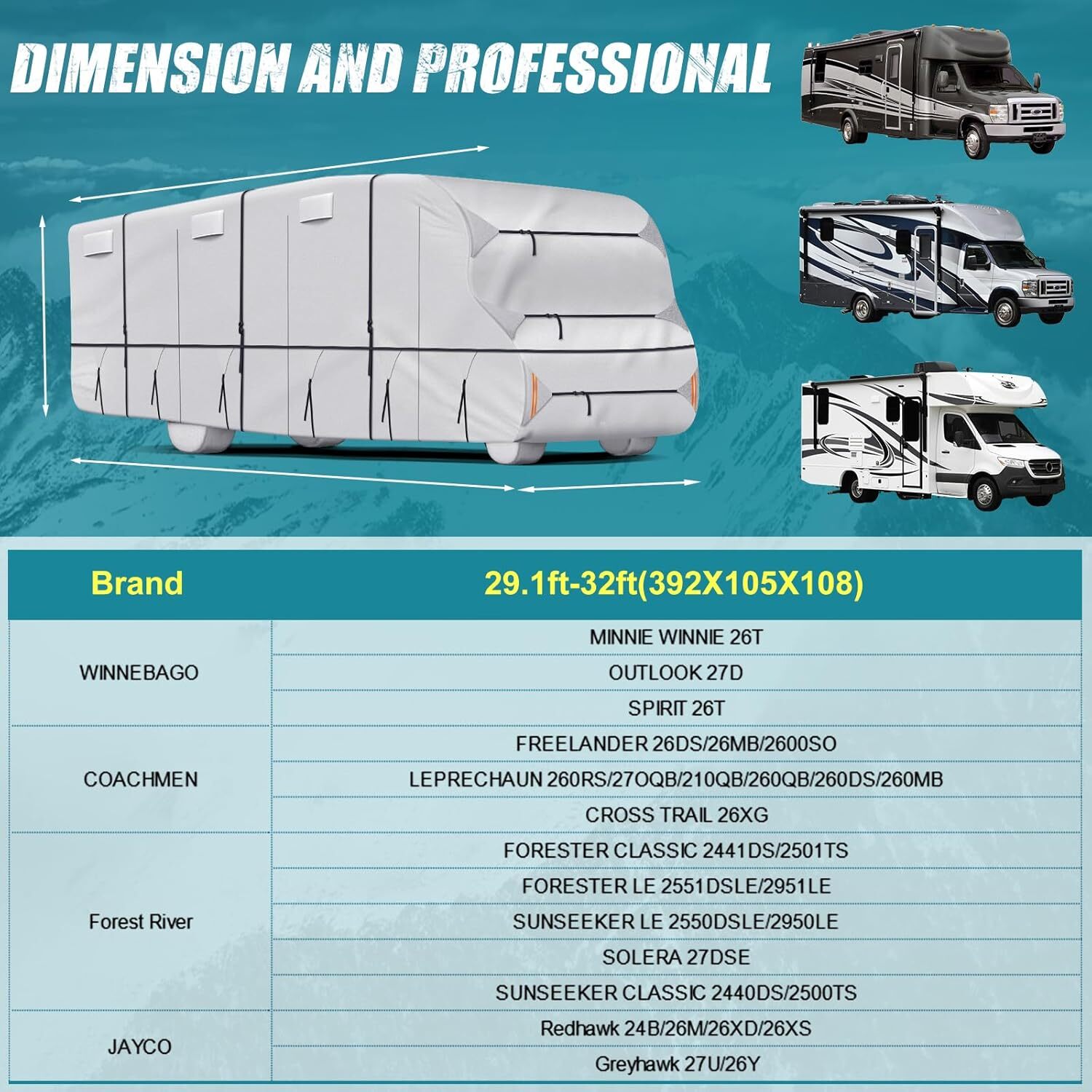 420D Top Class C RV Cover Fits 29′-32′ Waterproof Rip-Resistant Anti-UV