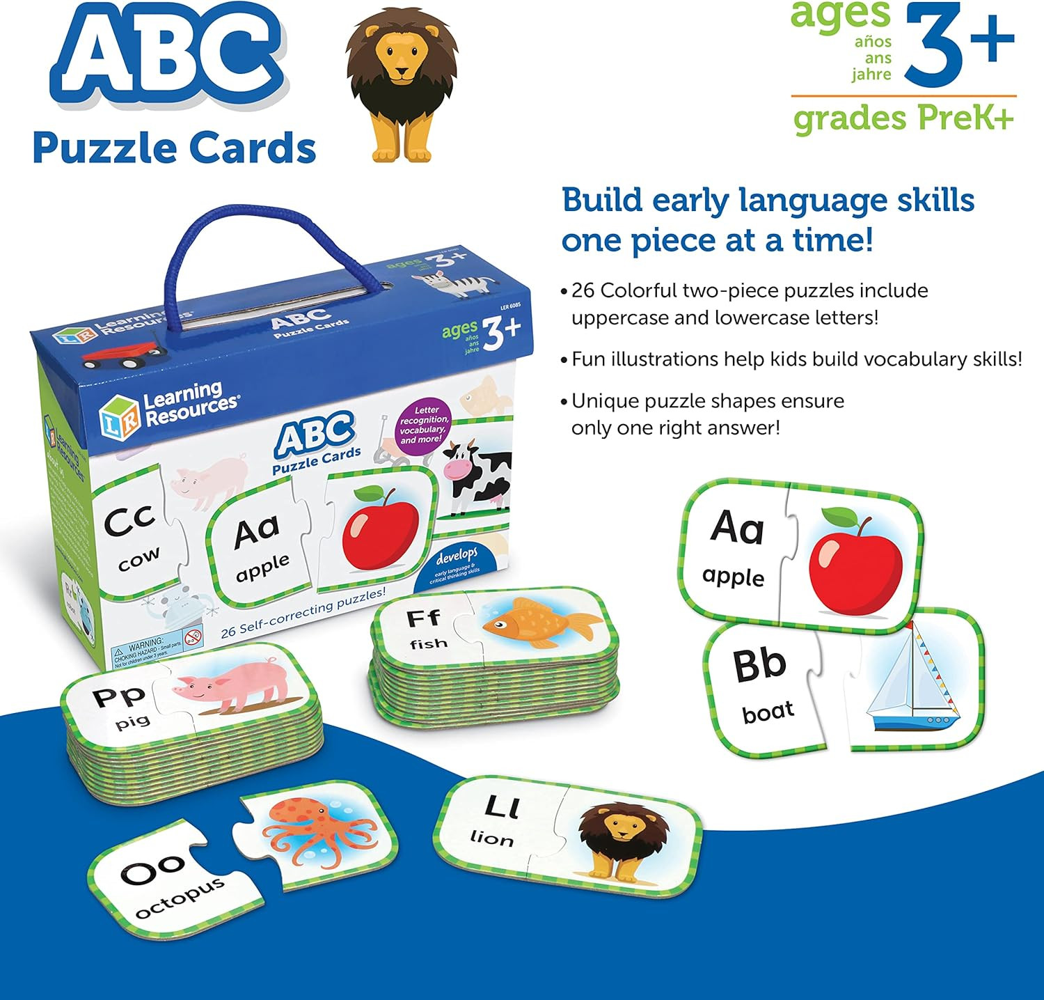 Learning Resources ABC Puzzle Cards, Kindergarten Readiness, Self Correcting Puz