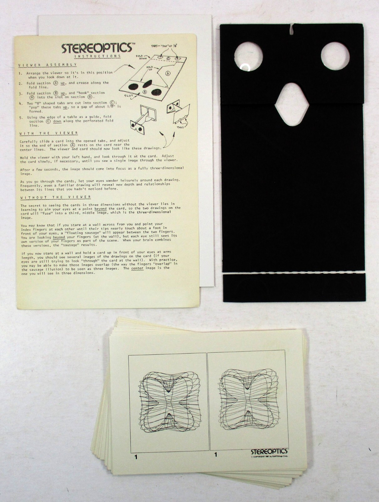 “Stereoptics” 18 Stereoscopic 3-D Computer Drawings w/Viewer 1981 Earthings Corp