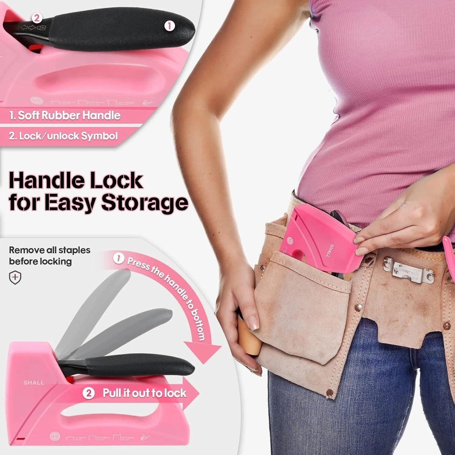 SHALL Light Duty Staple Gun for Wood – Pink Upholstery Staple Gun with 1600pcs