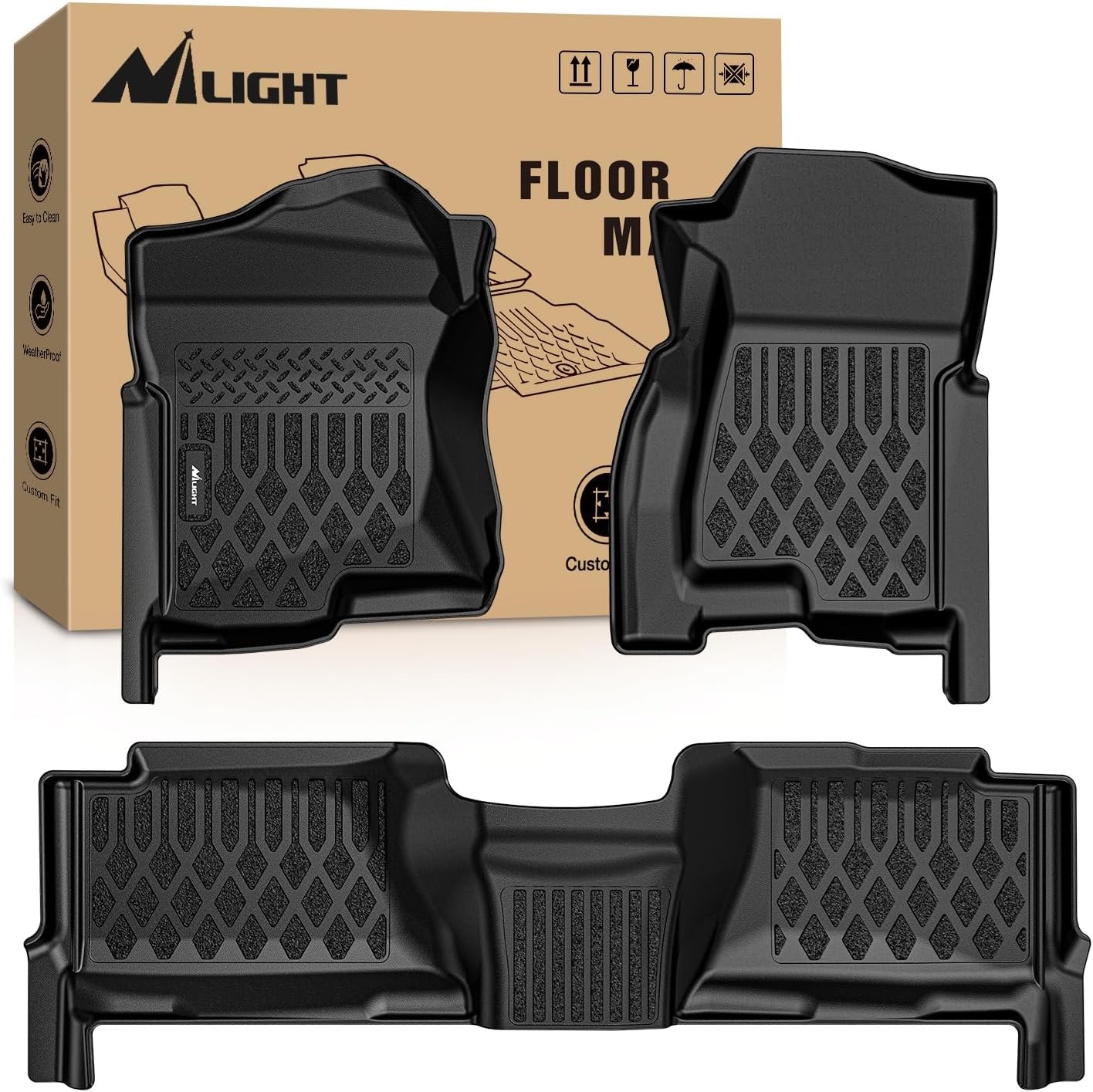 Nilight TPE Floor Mats for Chevy Silverado GMC Sierra Crew Cab 1500 2500 2500HD