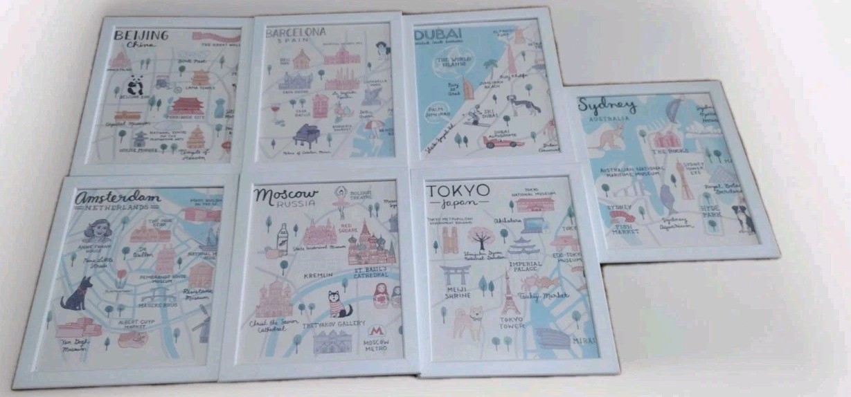 Oopsy Daisy Wall Art Kids Learning Teaching Decor 12” 7 world Traveler Framed