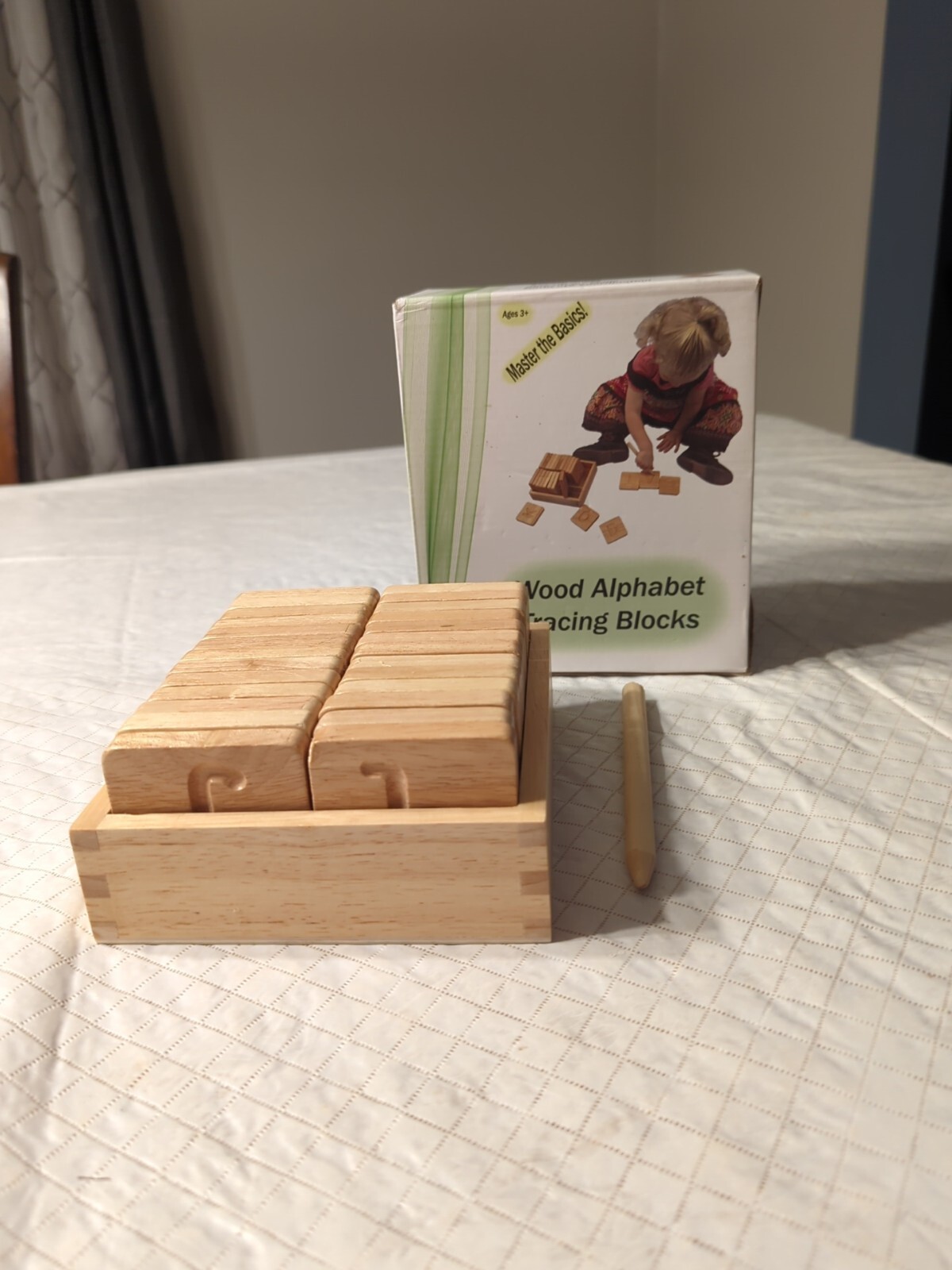 Solid Beechwood Alphabet Tracing Blocks, Learning Letter Formation, Double-Sided
