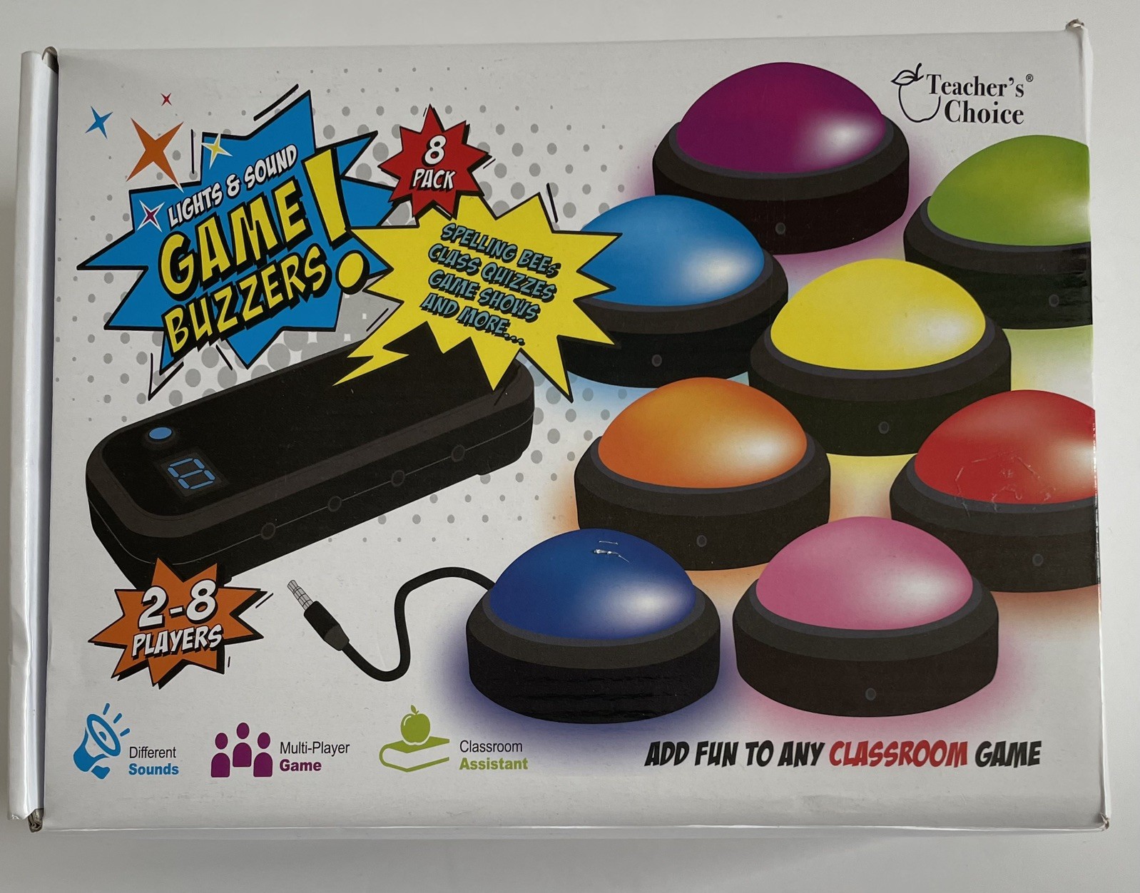 Teacher’s Choice 4 Pack Game Buzzers with Unique Loud Sounds for Each Buzzer