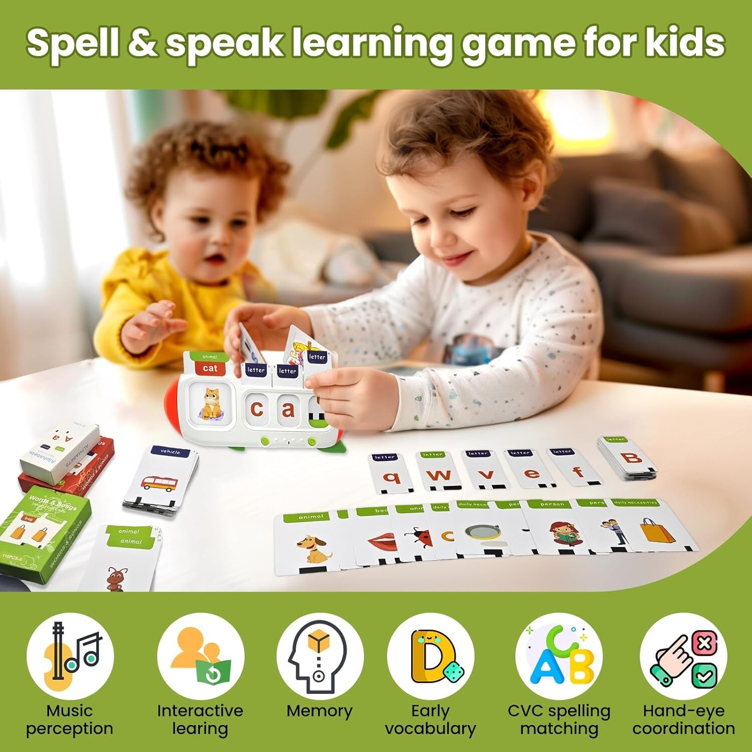 Phonics Talking Flash Cards for Toddlers 2 3 4 5 6 7 8,CVC Word Spelling and