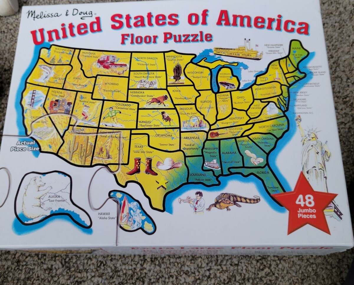 Melissa & Doug USA States Floor Puzzle 48 Jumbo Pcs Homeschool Social Studies