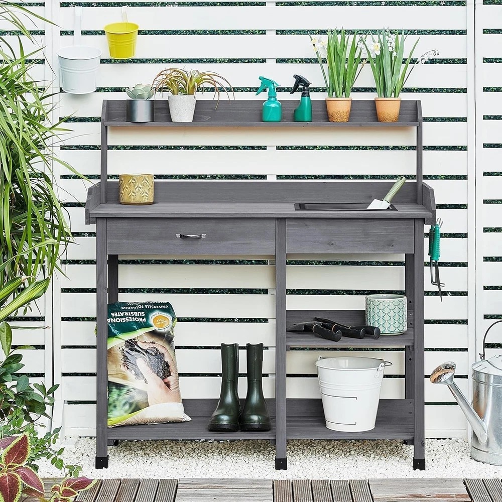 Outdoor Potting Bench Table Potters Benches Garden Workstation for Horticulture