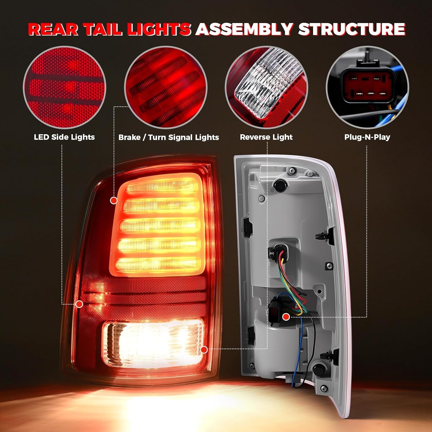 Ram LED Tail Light Assembly Compatible with 2013 2014 2015 2016 2017 2018 Dodg..