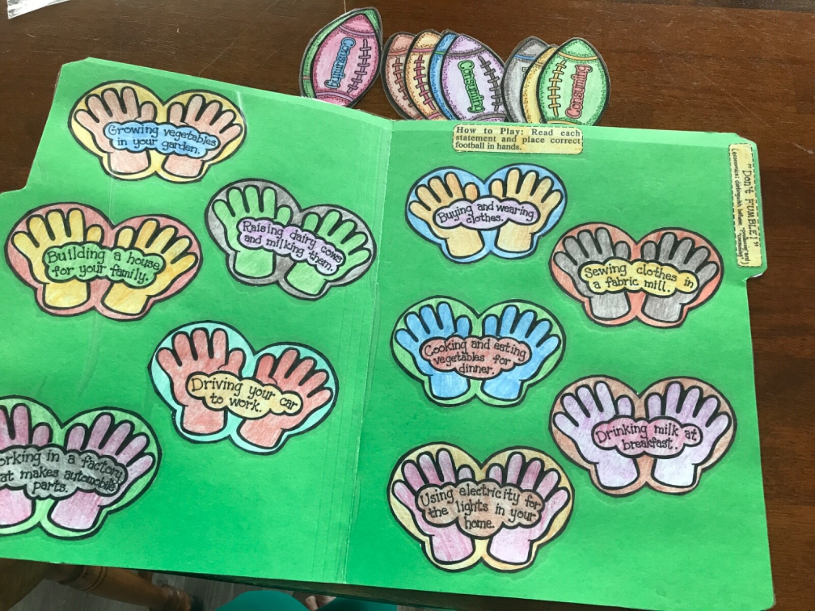 Don’t Fumble! Consuming producing Social Studies grades k-4 file folder game
