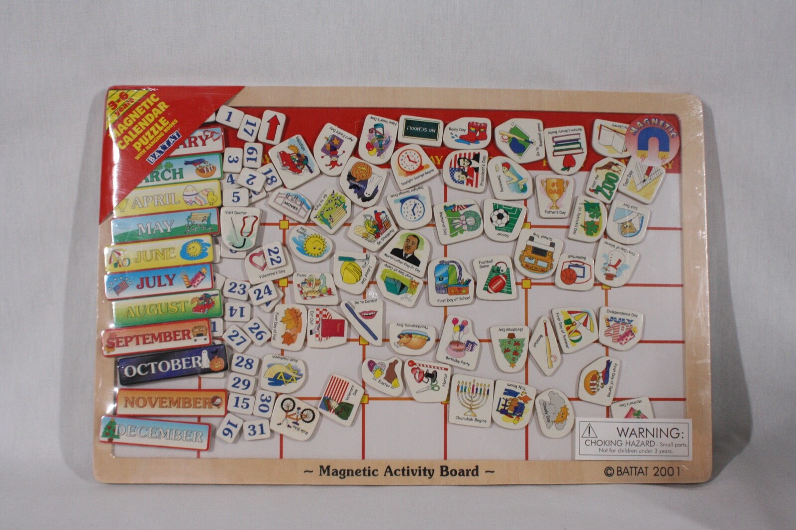 BATTAT 2001 WOODEN MAGNETIC EDUCATIONAL PUZZLE CALENDAR ACTIVITY BOARD NEW