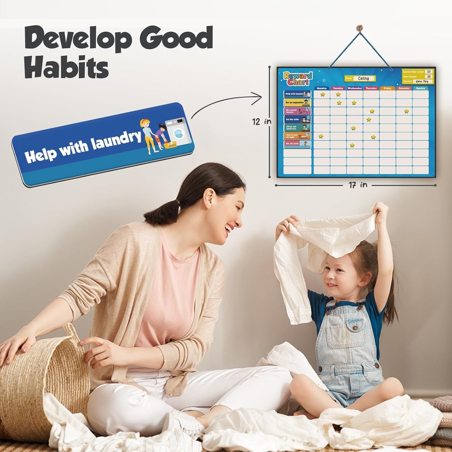 Magnetic Kids Responsibility Reward Chart – Engaging 3D Stars & Chore Tasks -…