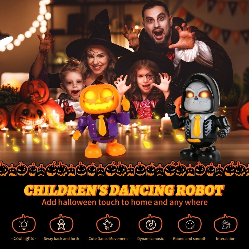 Dancing Skeleton Toy Robot Pumpkin Swinging Skeleton For Halloween Party