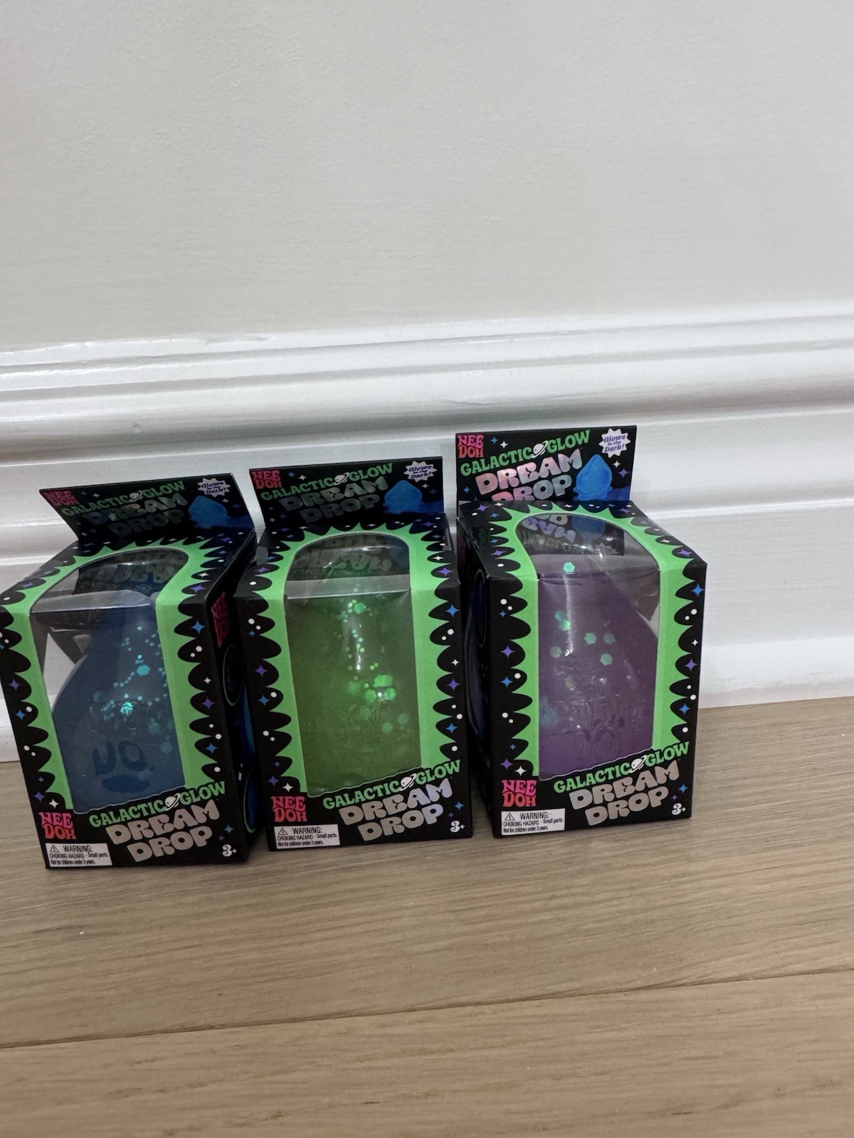 NeeDoh Galactic Glow Dream Drops. Complete set of 3.Green, Purple, Blue- TikTok