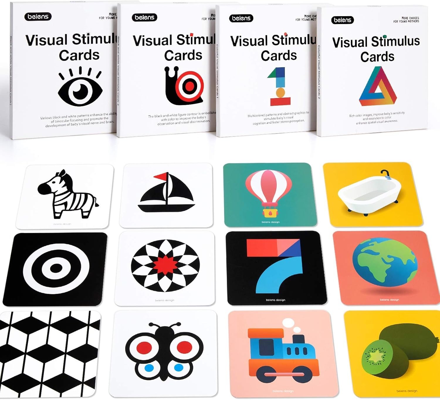High Contrast Baby Flashcard, 80 Pcs 160 Page Black White Colorful Visual Sti…