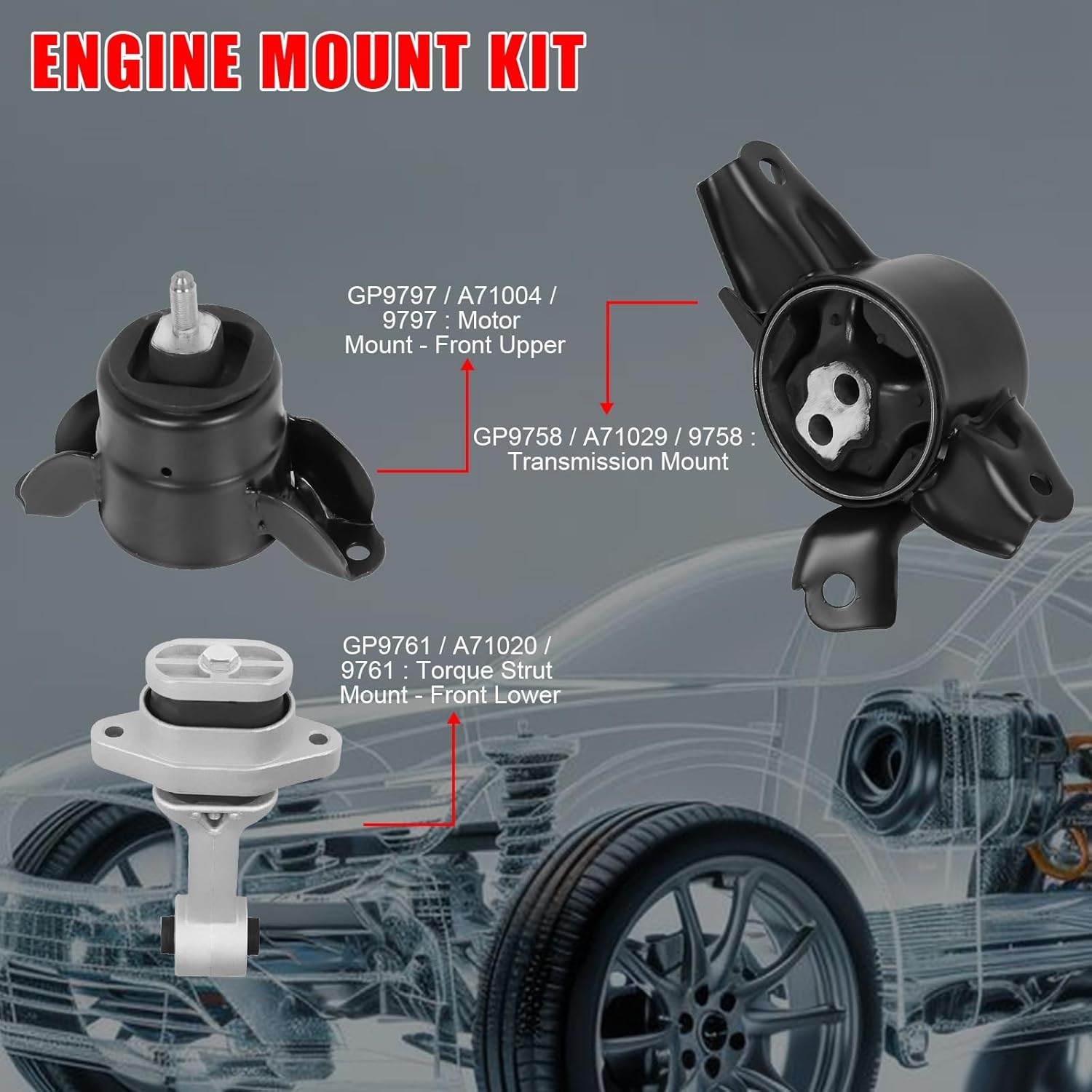 3 Pcs Engine Motor Mount For Hyundai Accent Veloster 1.6L
