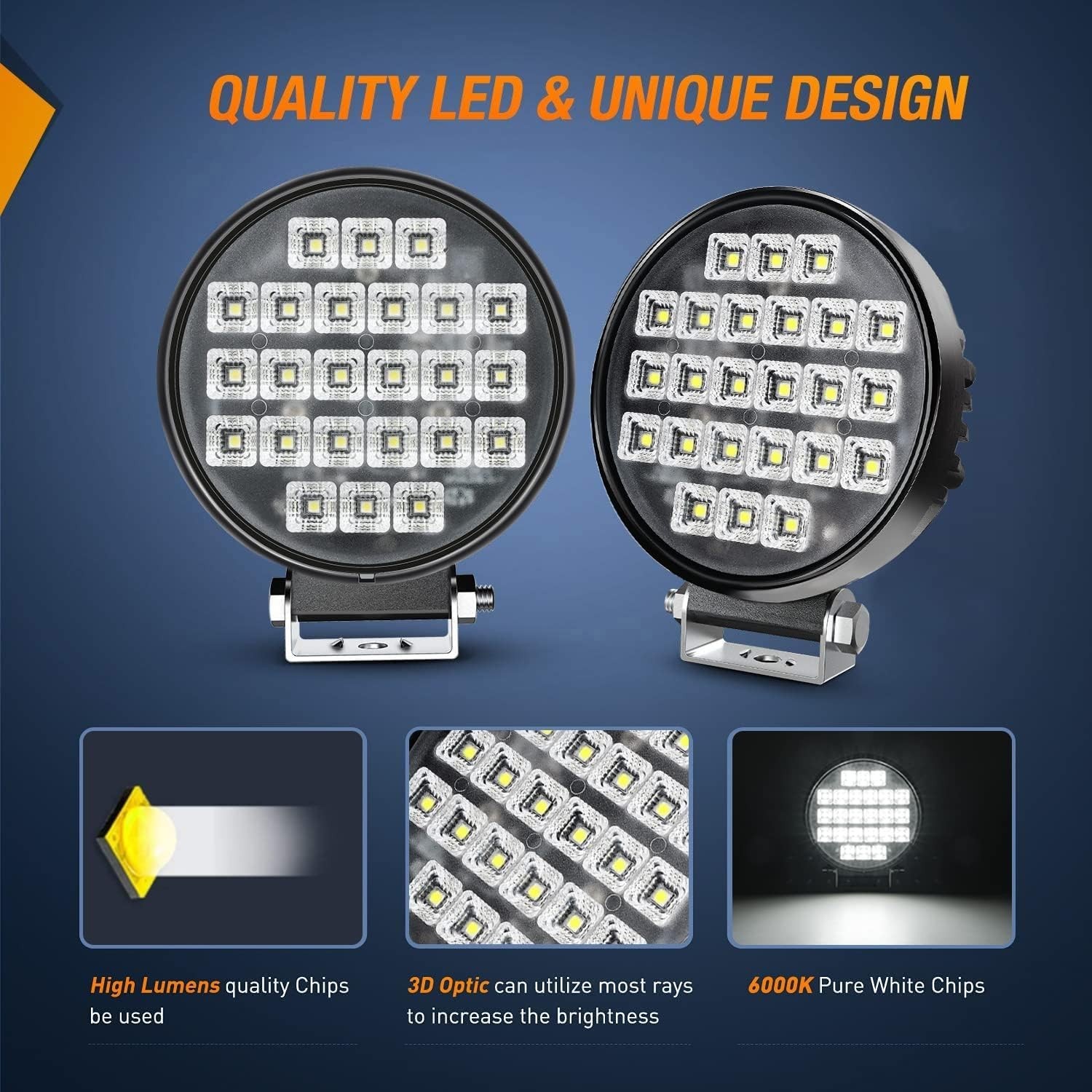 4.3″ Round LED Work Light with Toggle Switch – Set of 2