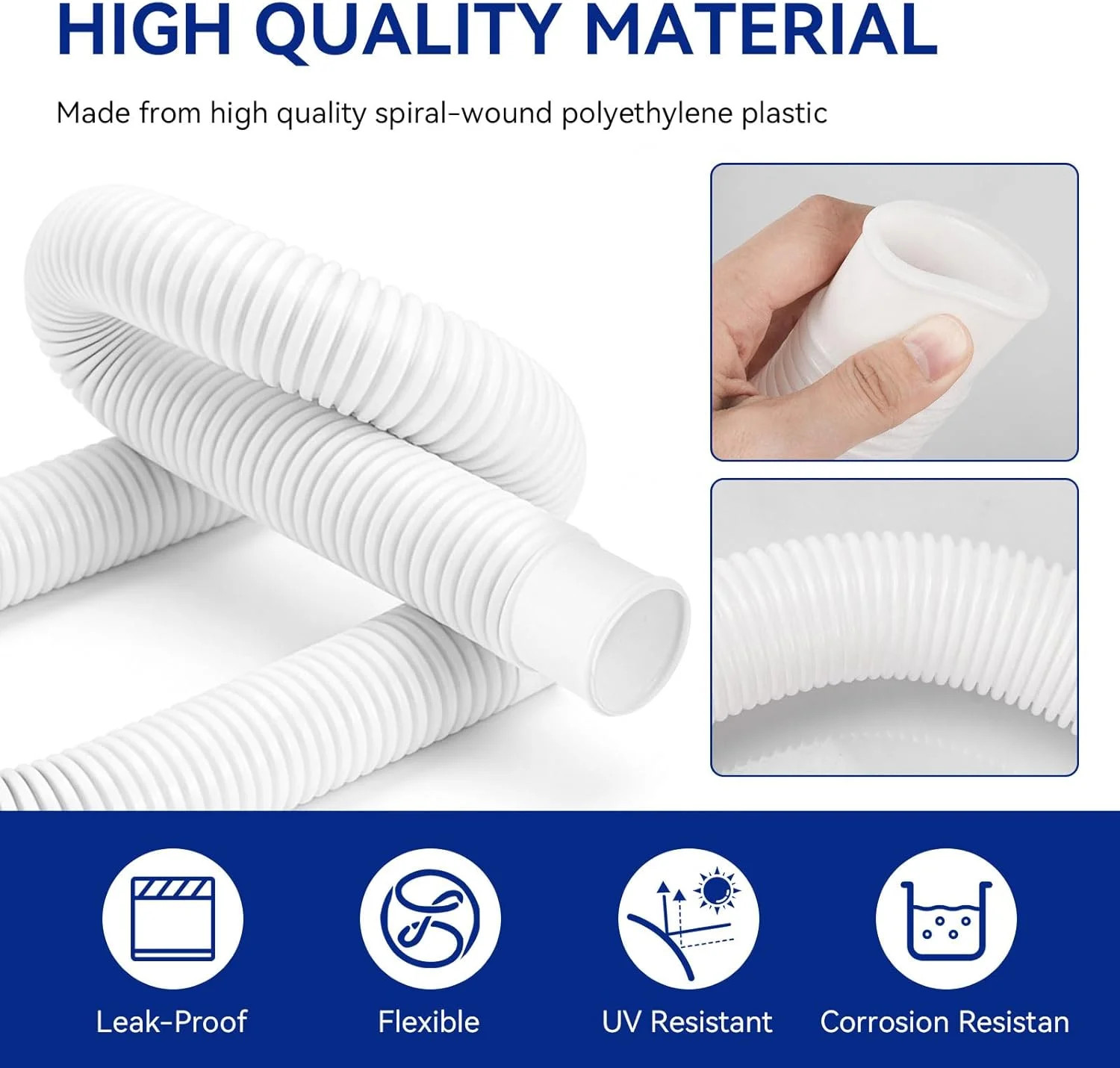 Pool Hoses for Above Ground Pools 1.5″ Diameter x 59″ Long, 2 Pack 1.5 Inch Abov
