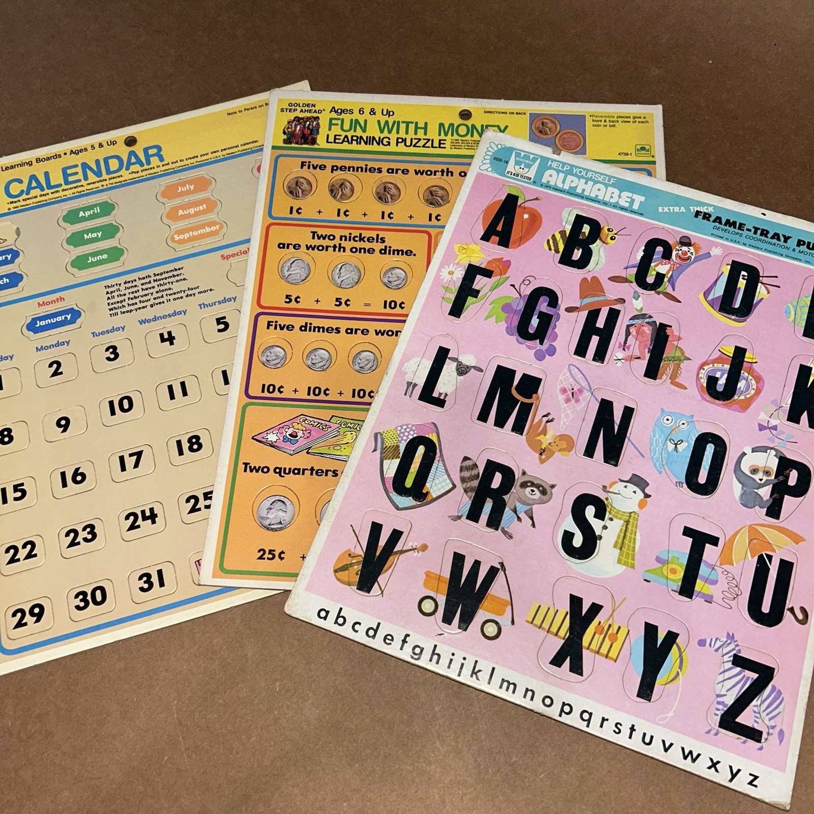 Vintage Golden Step Ahead learning Puzzle Fun with Money, Alphabet, Calendar