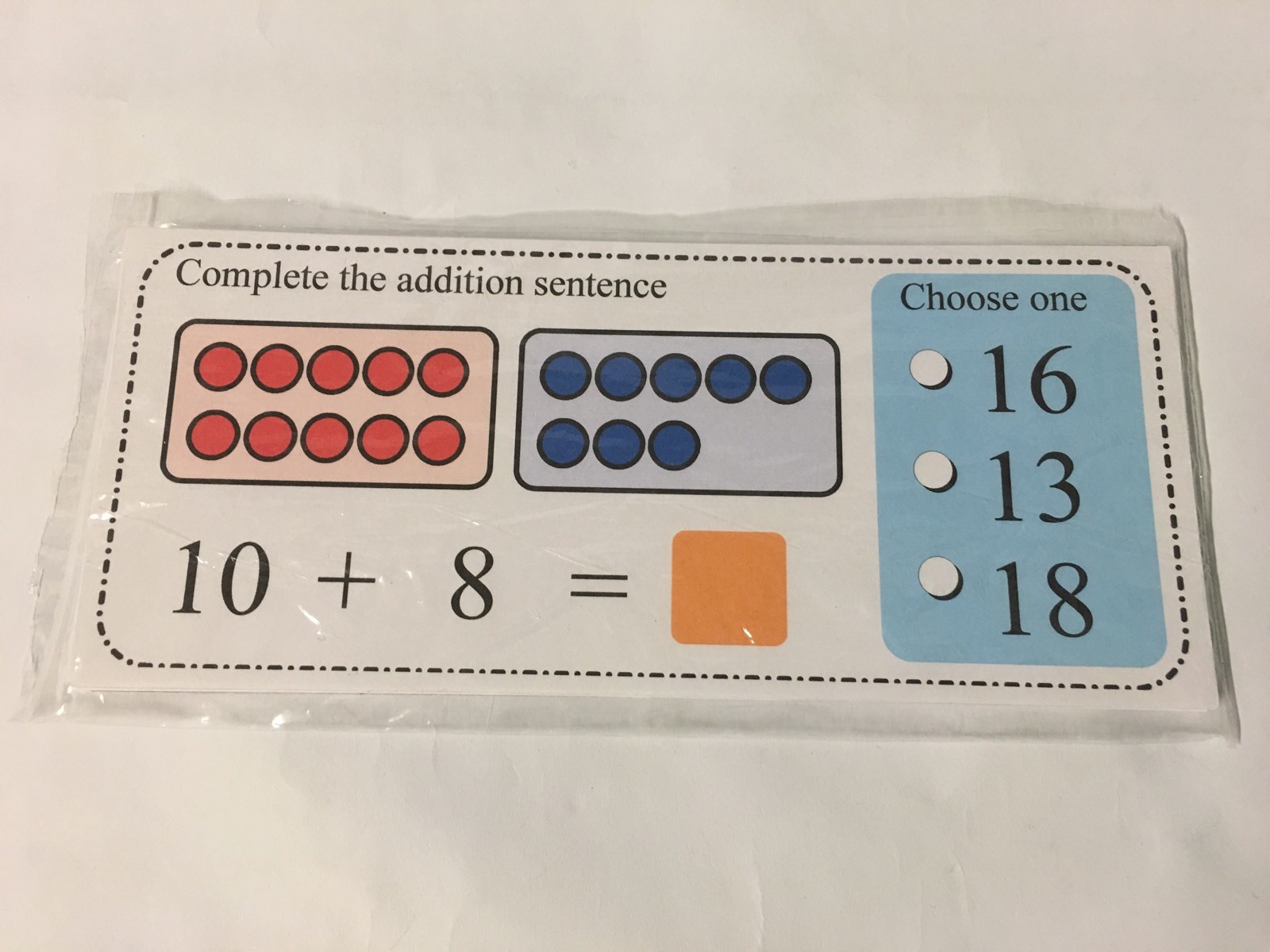 +10 Addition – Wipe & Write Learning Center Activity – 21 Laminated Cards – Math