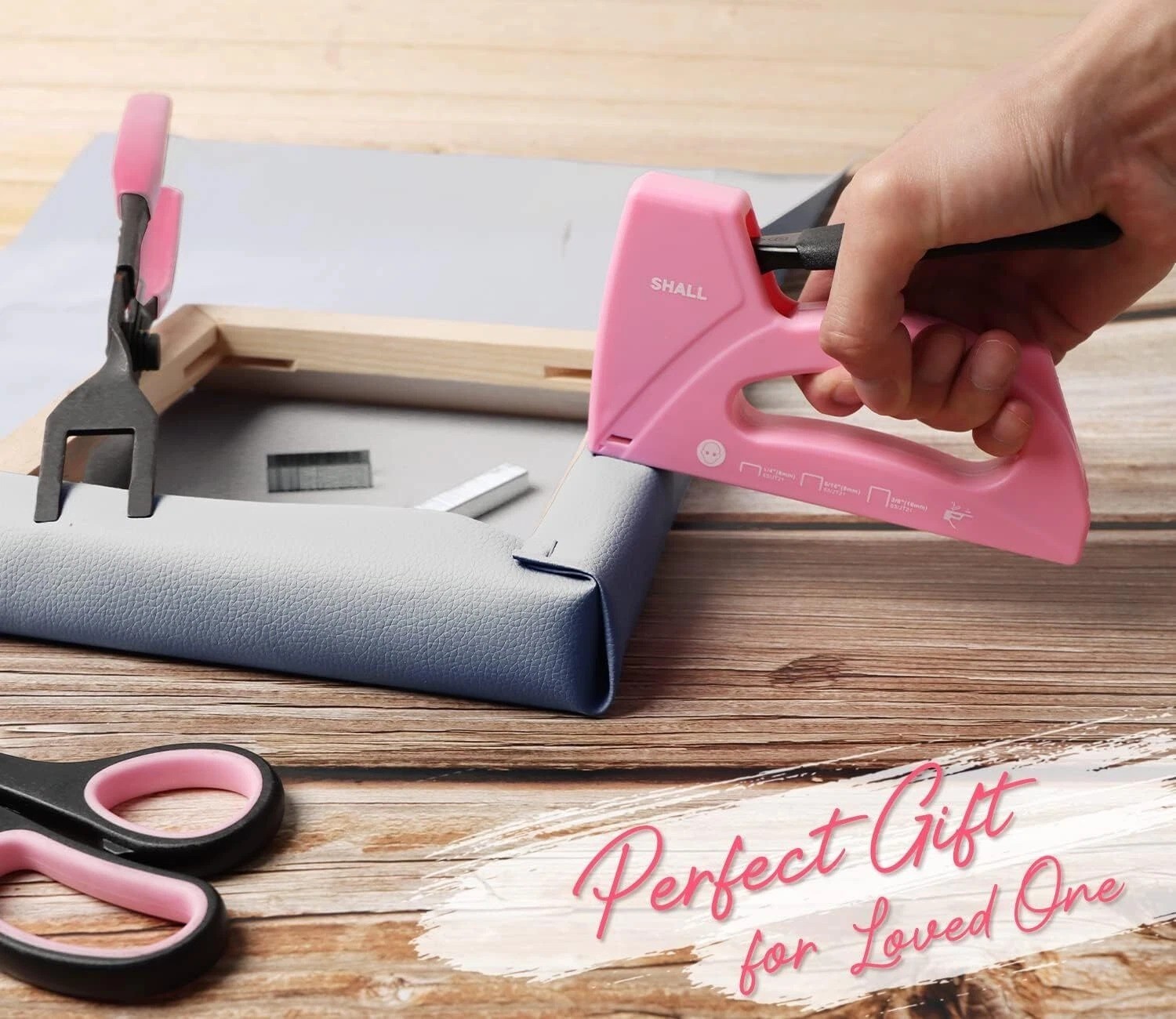 SHALL Light Duty Staple Gun for Wood – Pink Upholstery Staple Gun with 1600pcs