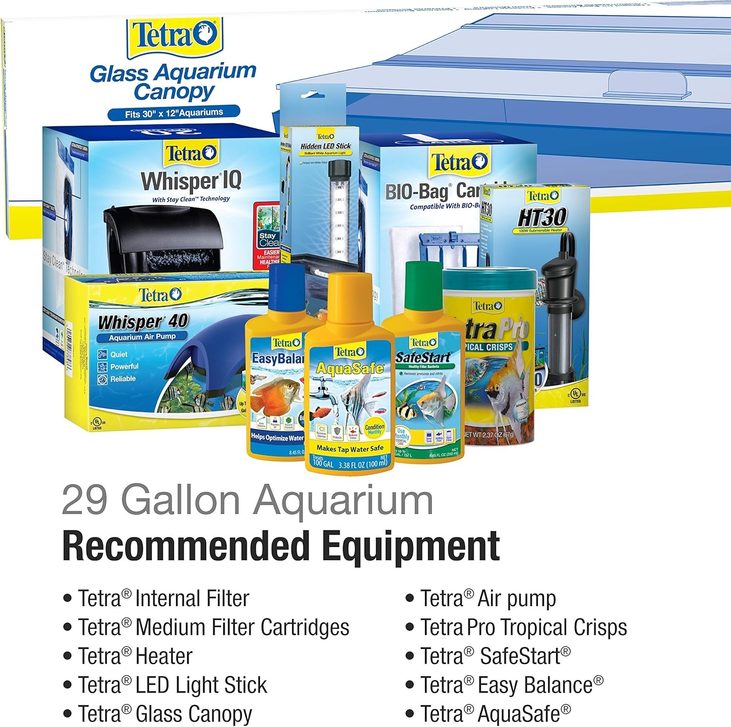 Glass Aquarium 29 Gallons, Rectangular Fish Tank, Assorted Color