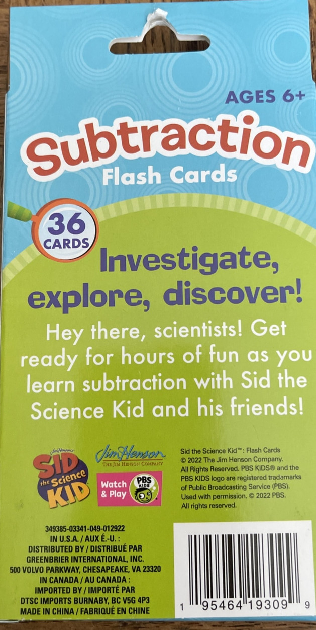 Sid The Science Kid Subtraction Flash Cards-Brand New-SHIPS N 24 HOURS