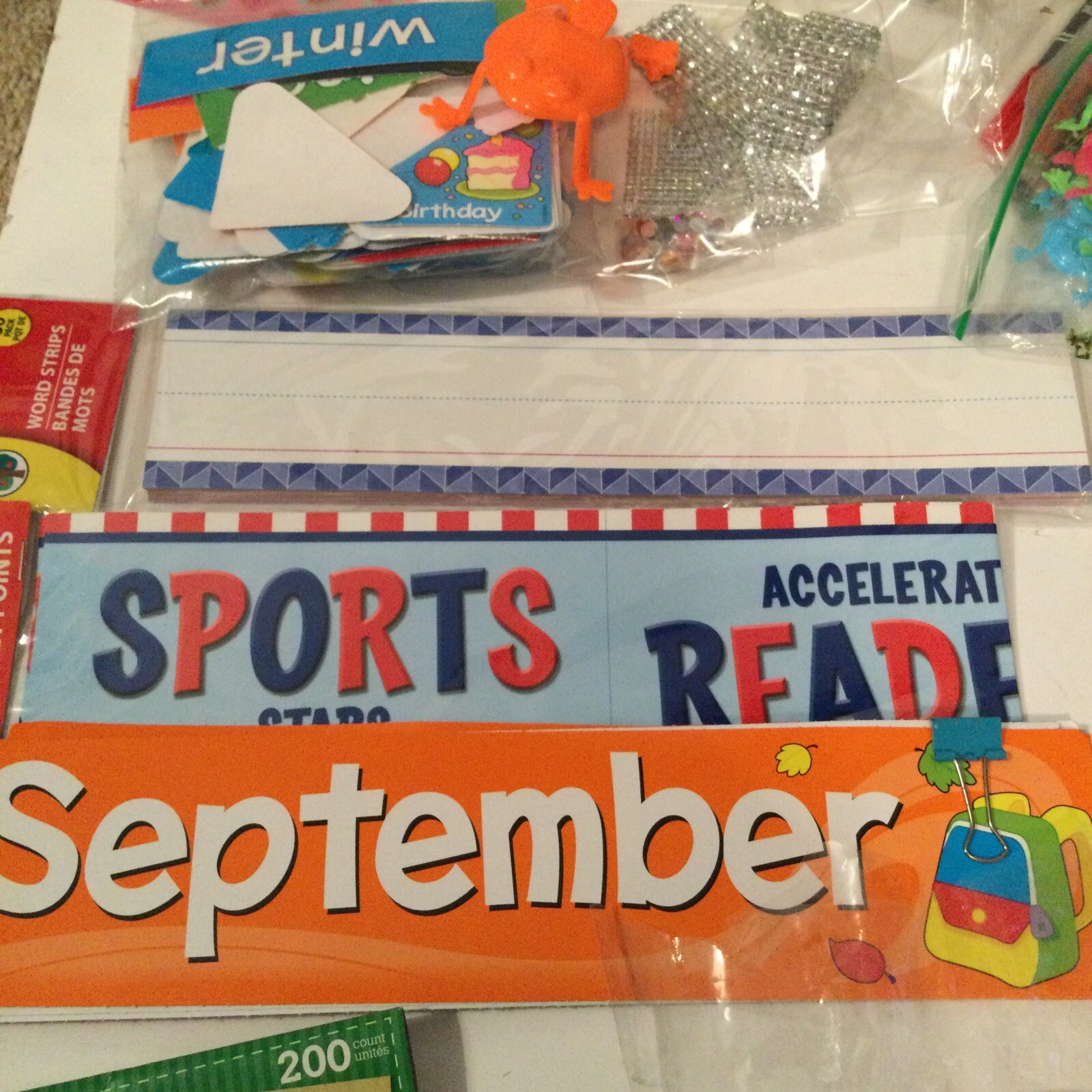Educational supplies lot, money, calendar, paper, stickers, stencils 3rd Grade 4