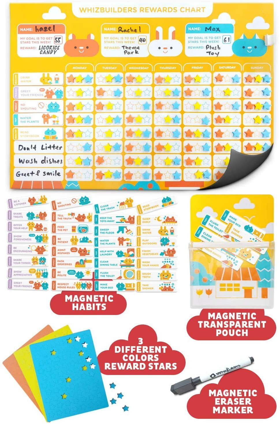 Behavior Chore Reward Star Chart with Magnetic Stickers for Toddler Training