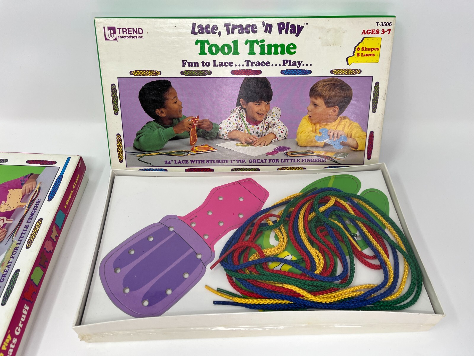 Vtg 1992 Lace Trace N Play Kids Activity Set Tool Time & Three Billy Goats Gruff