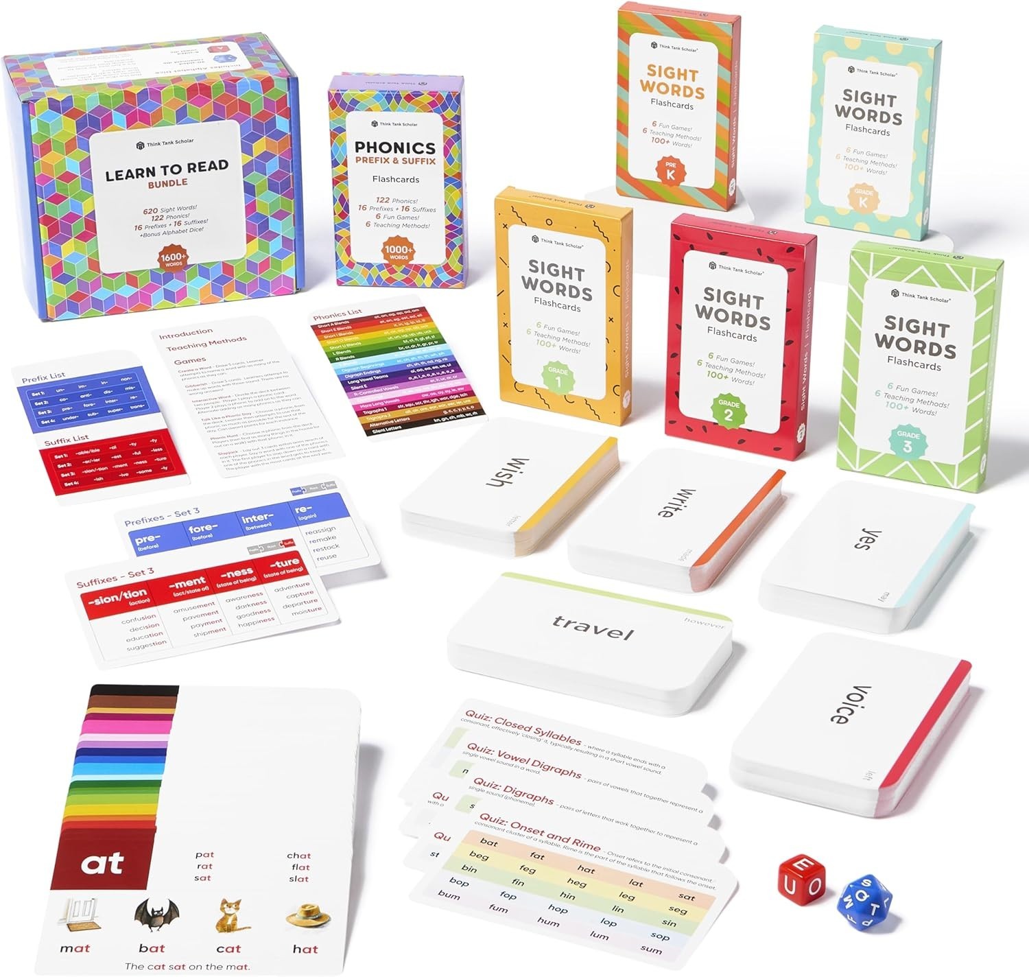 Learn to Read Flash Card Set 1600+ Words Phonics Sight Words Games 4K-3rd Grade