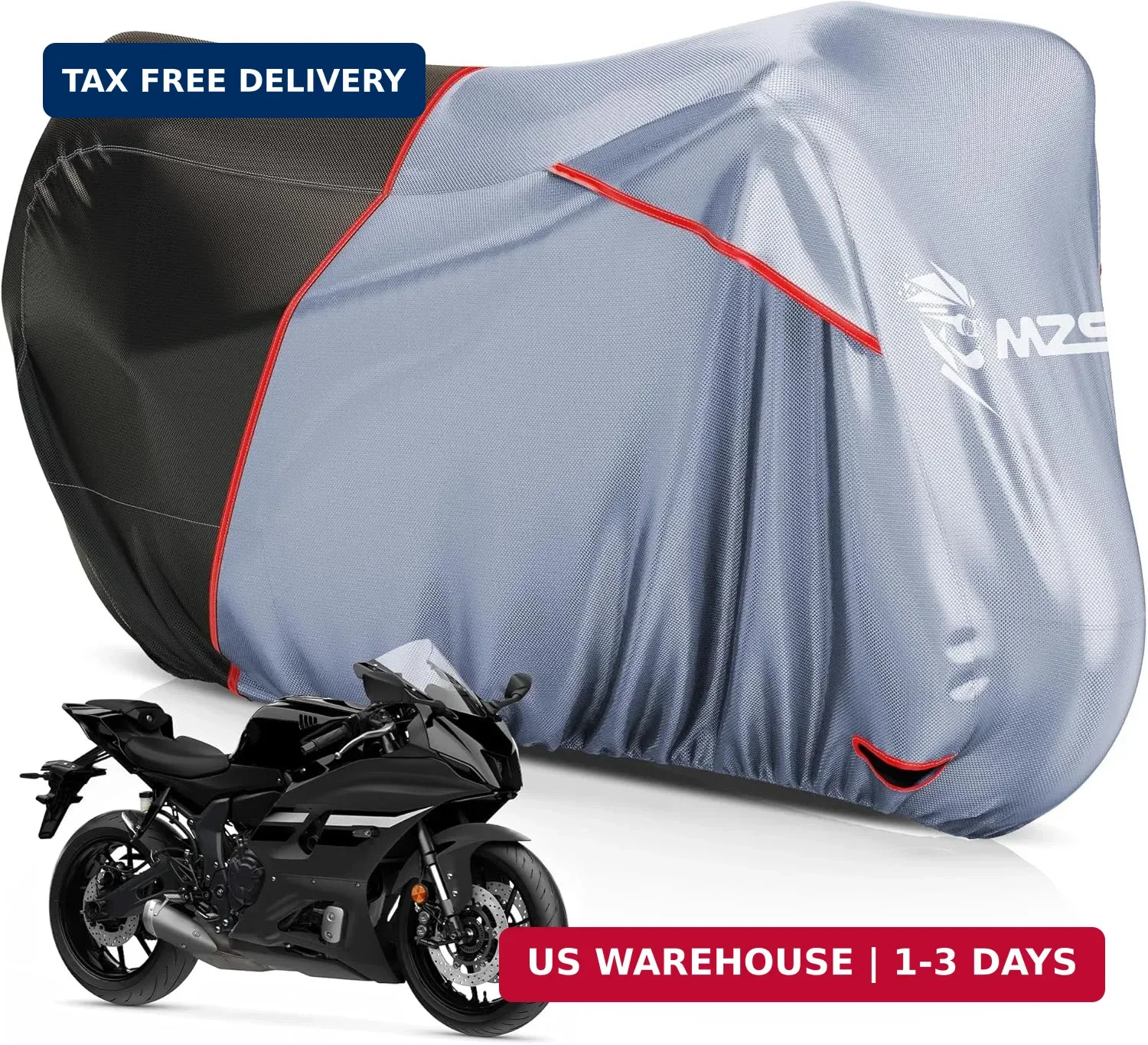 MZS Motorcycle Cover Waterproof Outdoor, Heavy Duty All Season Weather Sun Prote