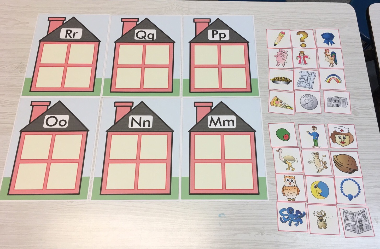 Alphabet House Game – Beginning Sounds – Learning Center M, N, O, P, Q & R