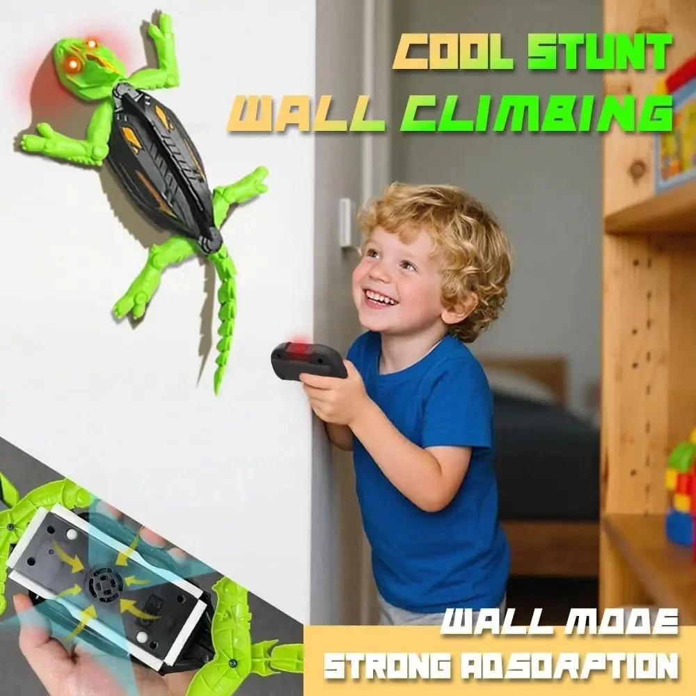 Rechargeable Wall Climbing Robot Gecko Toy | Remote Control Lizard with LED Eyes