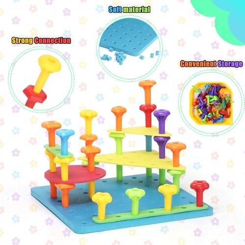 Peg Board Toy set 73Pcs DIY Building Stacking Toys for Kids 3-6 Years…