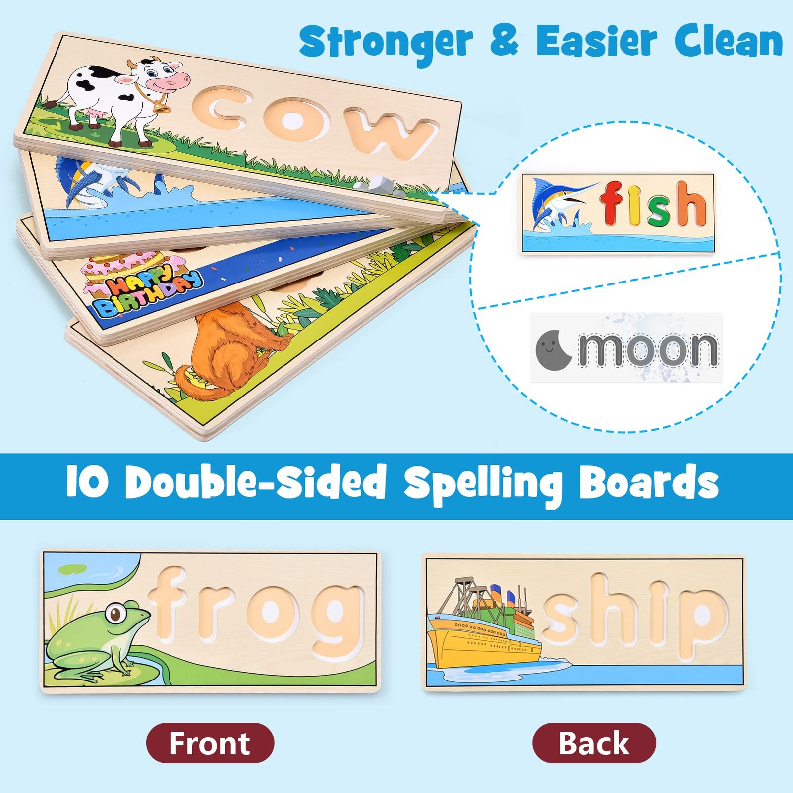 Wooden Spell Learning Toys for 2 3 4 5 Year Old Kids Match Letter Spelling Ga…