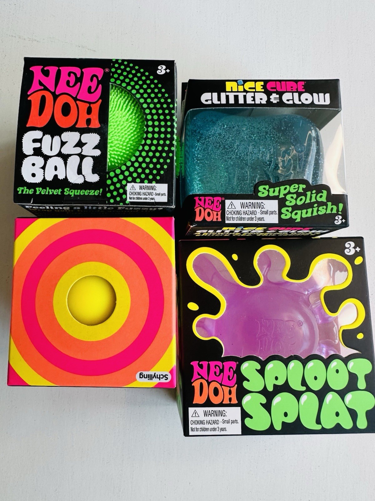 Rare NeeDoh Squishy Lot of 4 Authentic Color Change Fuzz Ball Nice Cube Splat