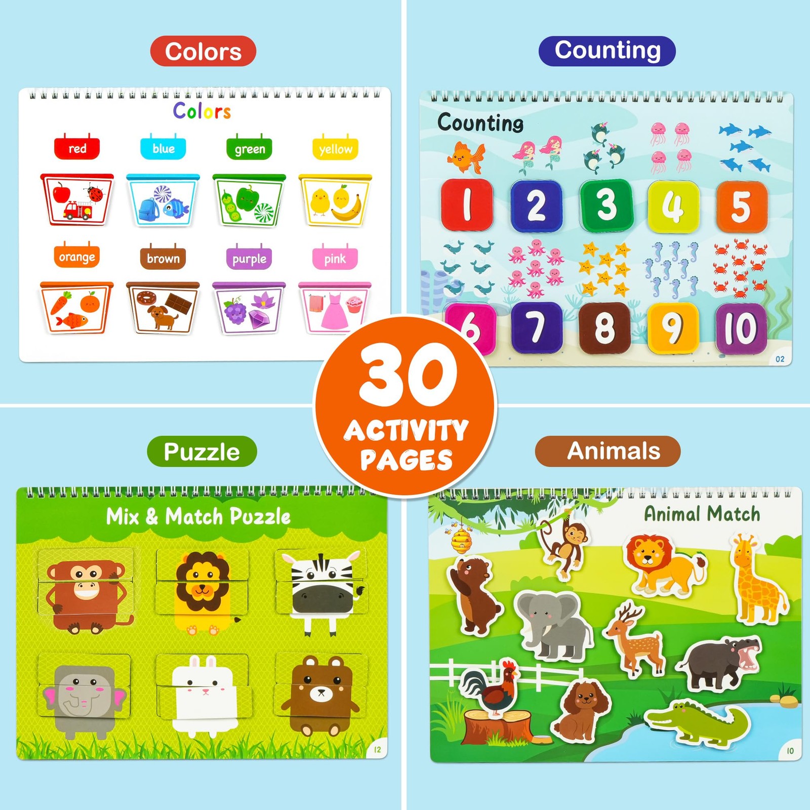 Busy Book for Toddlers, 30 Pages, Pre-Assembled, Preschool Learning Activitie…