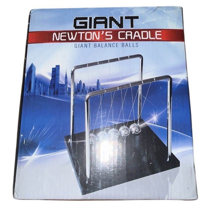 Gingerpaint Giant Newton’s Cradle Desk Toy Silver Physics Kinetic Decor STEM NIB