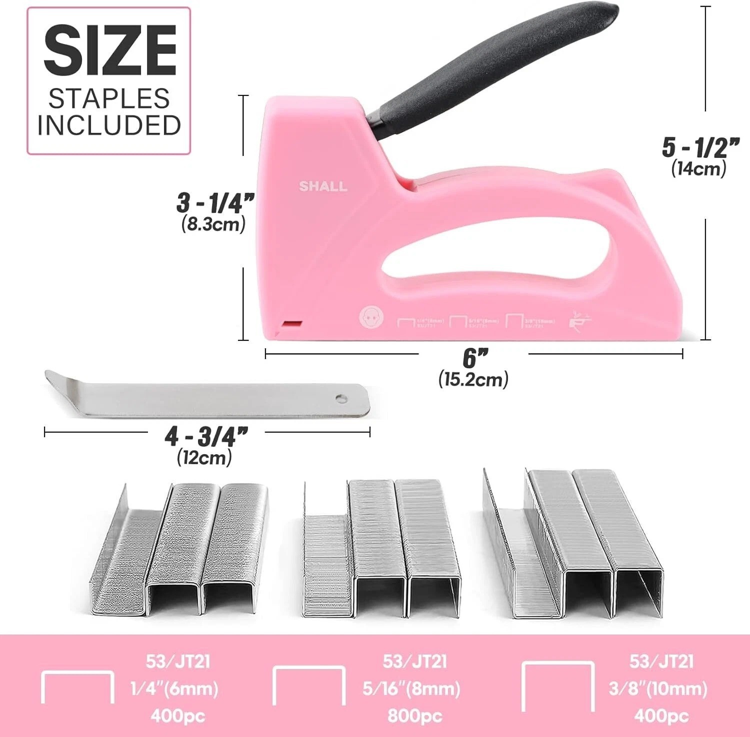 SHALL Light Duty Staple Gun for Wood – Pink Upholstery Staple Gun with 1600pcs
