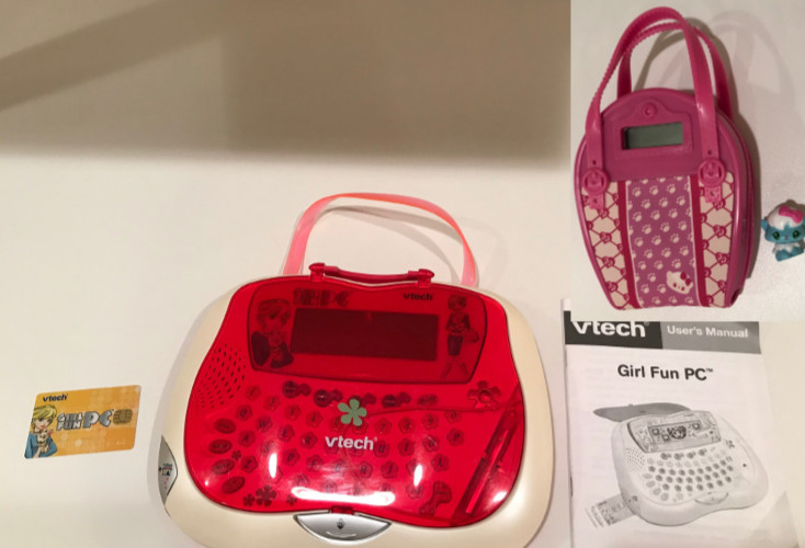 Pink VTech Girl Fun PC Toy with Card. Purse Pals with Cat. Works.