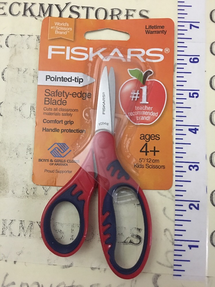 Fiskars 5 inch Pointed Tip Softgrip Red & Blue Kids Scissors Ages 4+ Safety Edge