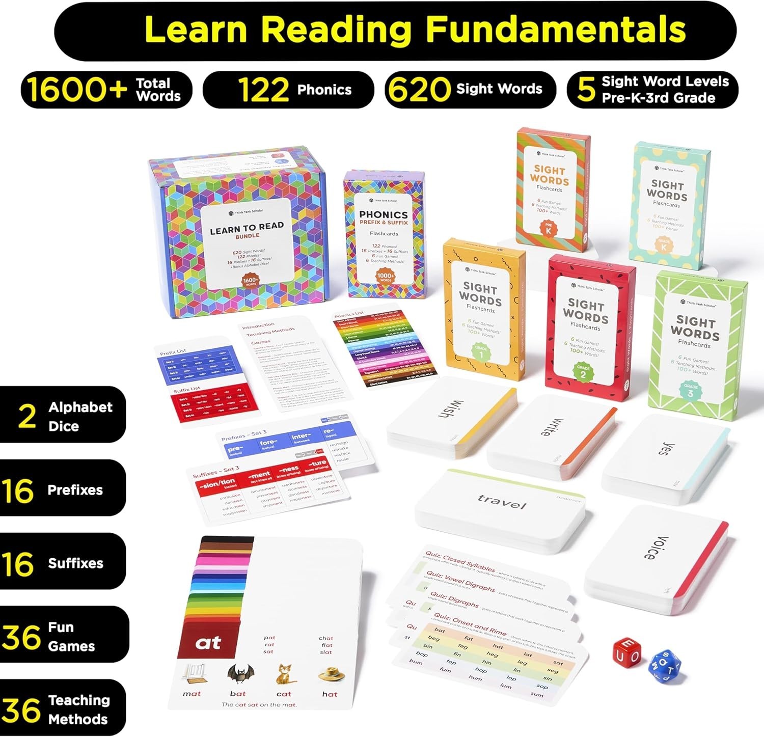Learn to Read Flash Card Set 1600+ Words Phonics Sight Words Games 4K-3rd Grade