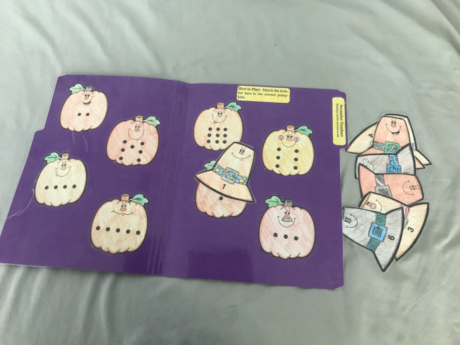 November Numbers! Matching number t Grade K math file folder game