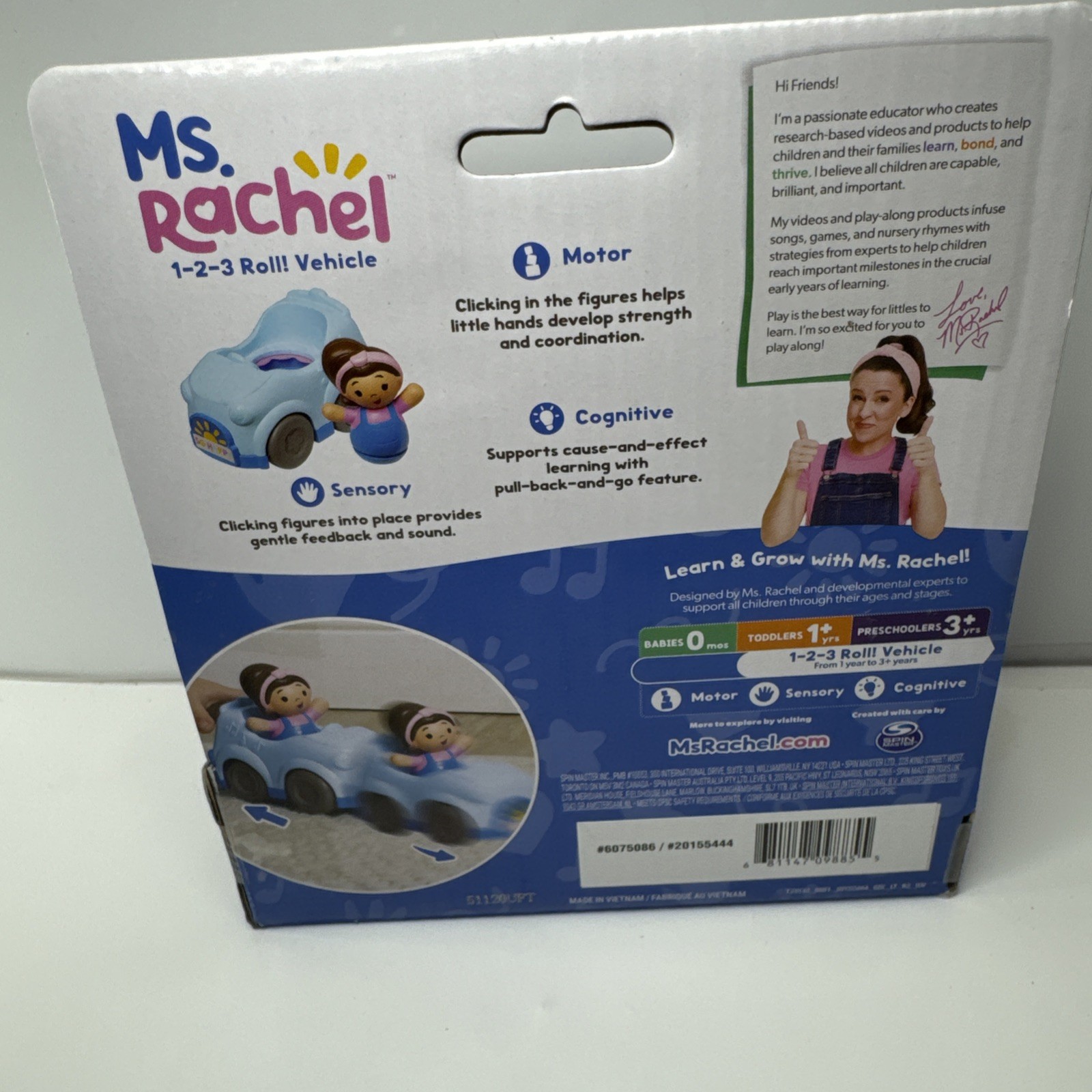 Ms. Rachel 1-2-3 Roll! Vehicle with Click-in Figure Pull Back &Go Learn & Grow