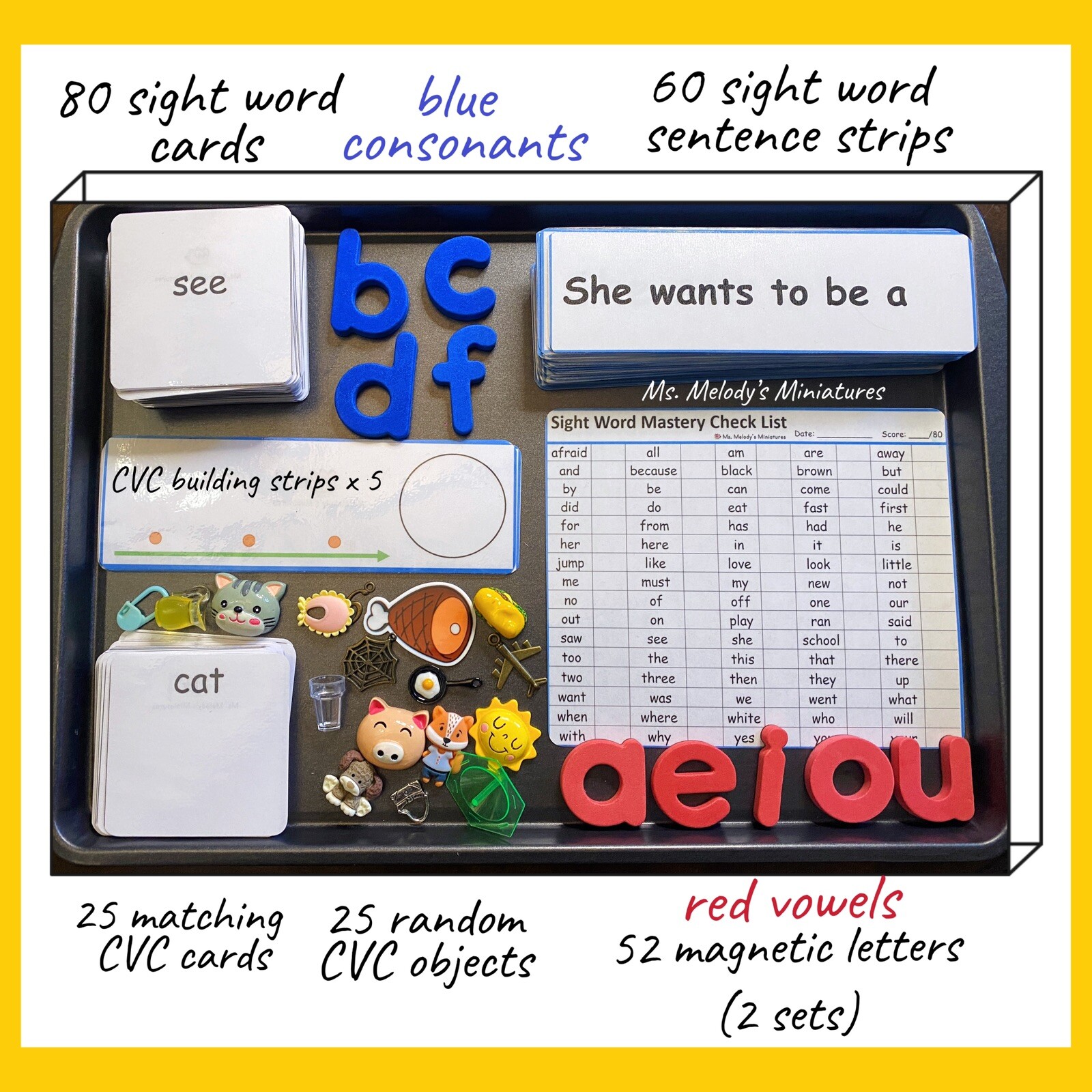 Sight Word Sentence Mastery Read Build Find CVC Short Vowels Mini Objects Game