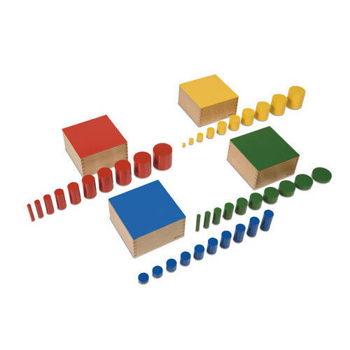 MONTESSORI Wooden KNOBLESS Cylinders 4 Multicoloured Sets Storage BOX Sensorial