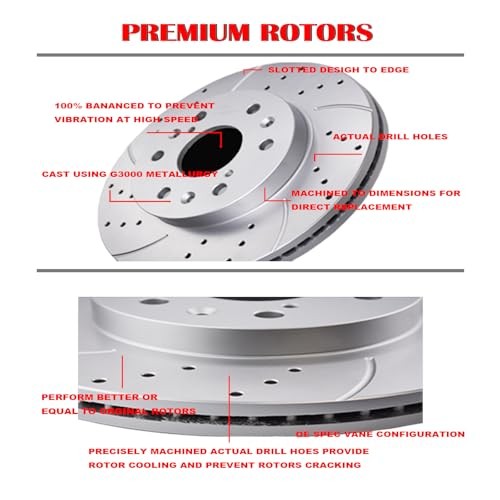 Front and Rear Drilled and Slotted Brake Rotors Ceramic Brake Pads Replacement