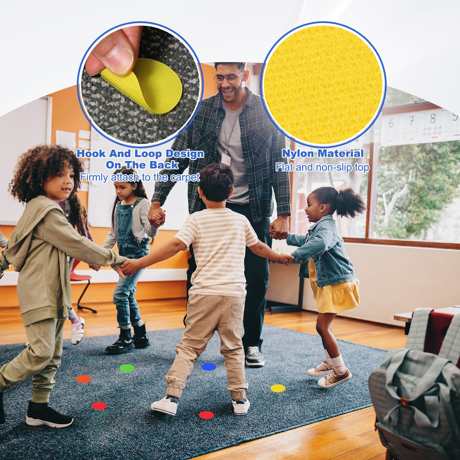 48pcs Carpet Marker Spots 2 Inch Round Floor Markers Non Slip Carpet Dots Yellow